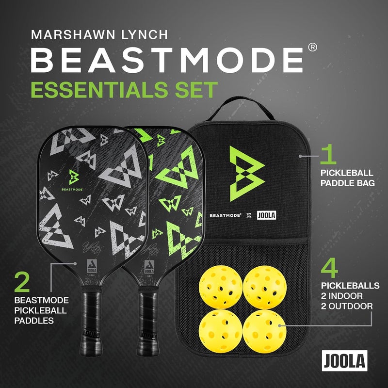 JOOLA Beastmode by Marshawn Lynch or Essentials Pickleball Paddle Set of Two with Reinforced Fiberglass Surface and Honeycomb Polypropylene Core – Includes 2 Rackets, 4 Balls, and Storage Carry Bag - Image 2